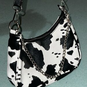 Elegant Black and White Cow Print Shoulder Bag